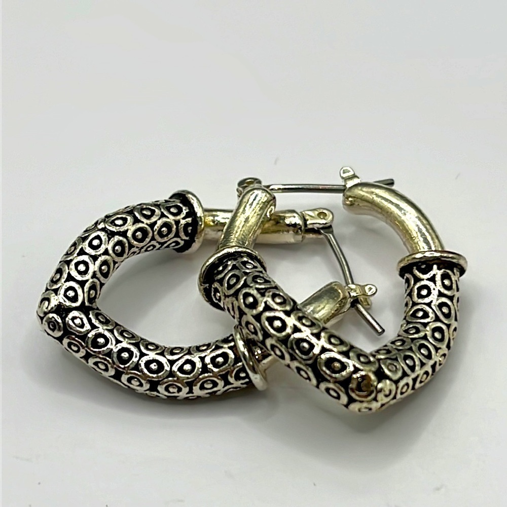 Premier Designs Two-Tone Textured Hoop Earrings in Silver and Black